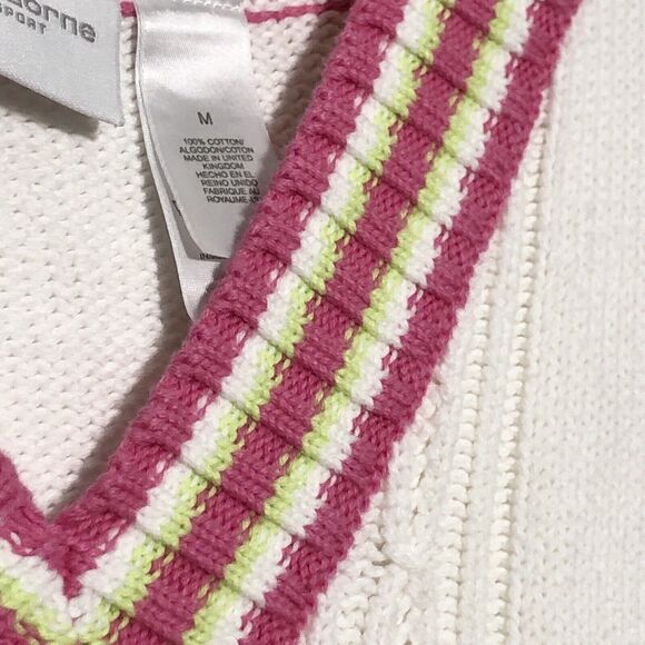Liz Claiborne Sweater Vest Womens Medium White Pink Tennis V-Neck Cable Knit - Picture 6 of 10
